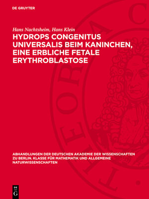 cover image of Hydrops congenitus universalis beim Kaninchen, eine erbliche fetale Erythroblastose